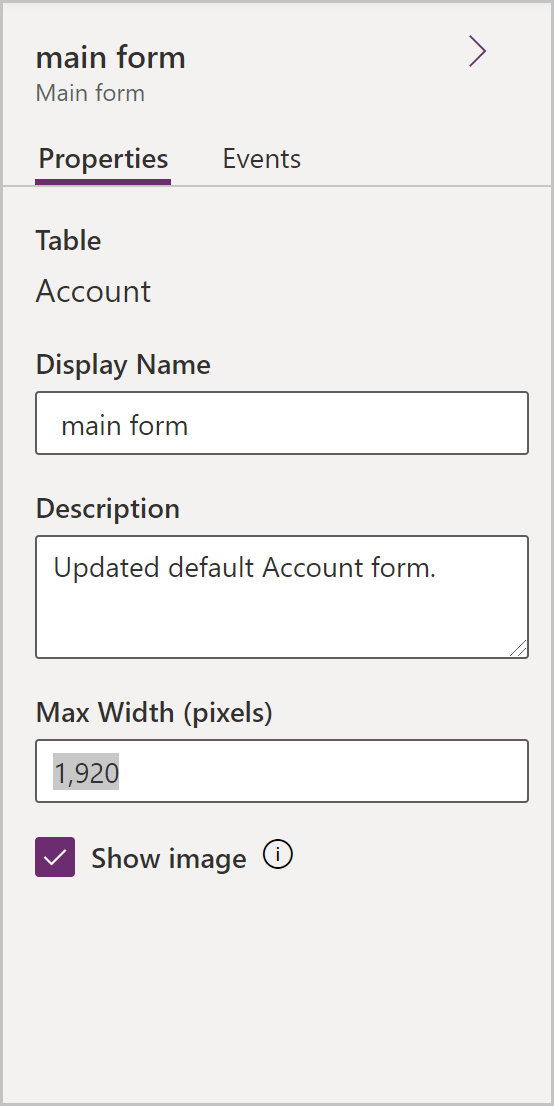 propriedades disponíveis para configurar um formulário