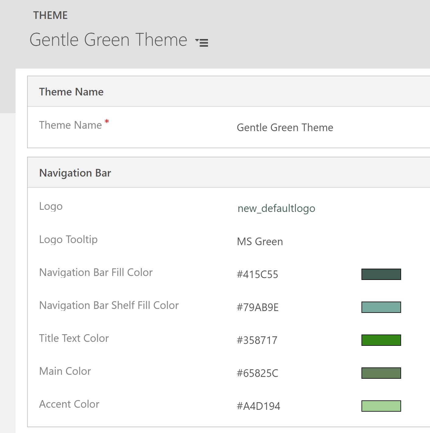 Cores suaves do tema verde para a barra de navegação.