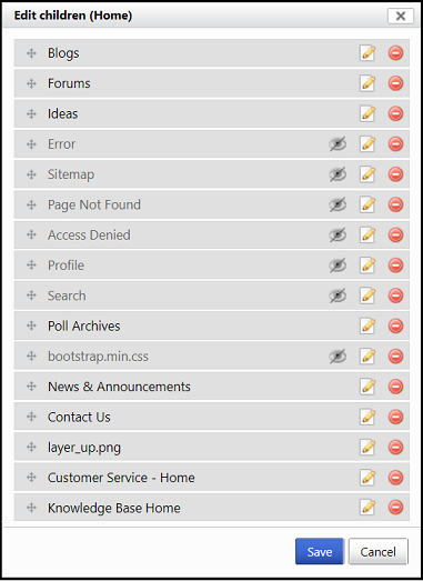 Gerenciar páginas secundárias na página inicial dos portais Gerenciar páginas secundárias na home page dos portais.