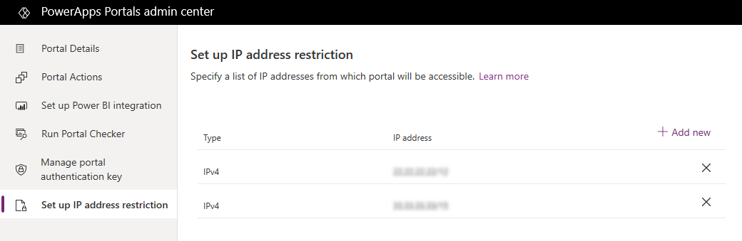 Configurar restrição de endereço IP.