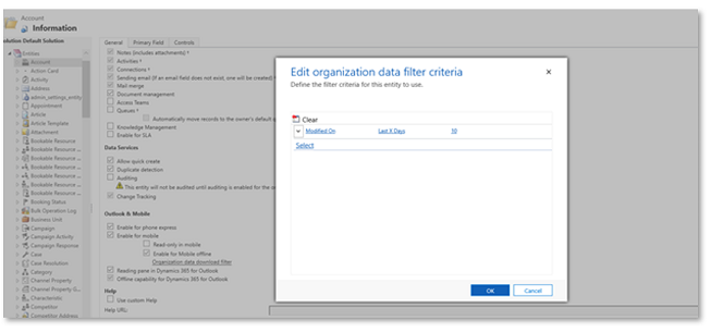 Editar filtro de dados da organização.