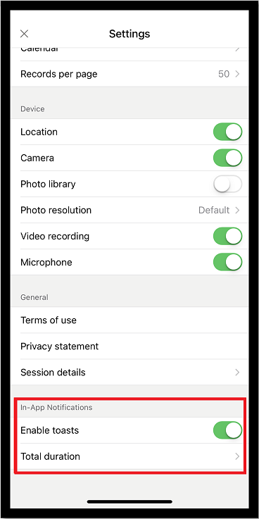 Tela de configuração de notificações.