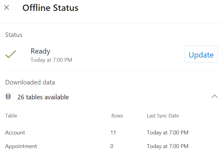 Captura de tela da página Status offline de um aplicativo móvel após um download bem-sucedido.