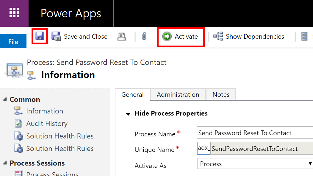 Salvar alterações e ativar o processo Salvar alterações e ativar o processo.