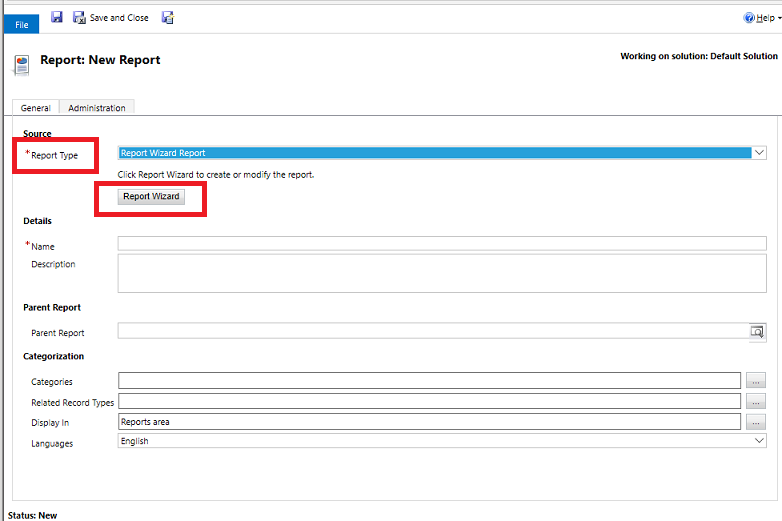 Tela Assistente de relatório Assistente de relatório.