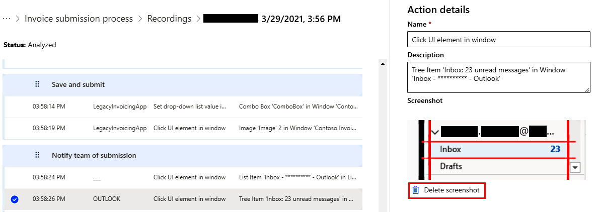 Captura de tela das etapas para selecionar e excluir.