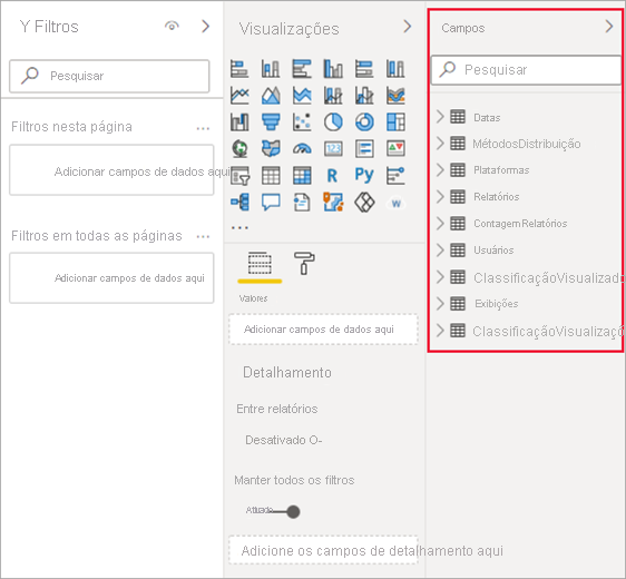 Screenshot of viewing the Usage Metrics Report fields list.