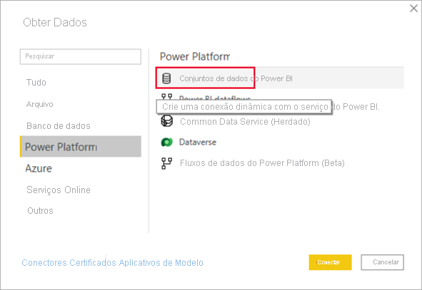 Screenshot of getting data from Power BI semantic models.