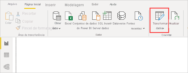 Captura de tela do Editor do Power Query em Power BI Desktop, mostrando a seleção Transformar dados.