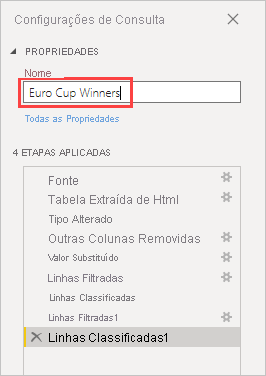 Screenshot shows Query Settings with the name Euro Cup Winners entered.