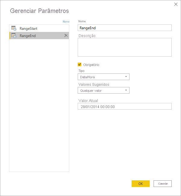 Define the Range End parameter in the Manage Parameters dialog.