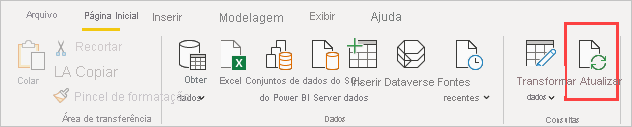 Screenshot that shows Refresh on the Power BI Desktop ribbon.