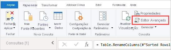 Screenshot shows the Advance editor option of Power Query Editor.