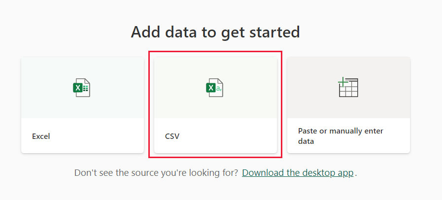 Captura de tela dos ícones de tipo de arquivo com CSV realçado.
