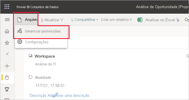 Screenshot of semantic model manage permissions page entry points on the semantic model info page.