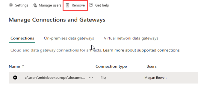 Captura de tela sobre como remover uma fonte de dados.