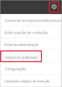 Captura de tela que mostra a seleção de Gerenciar conexões e gateways.