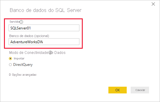 Screenshot of the SQL Server database dialog box.