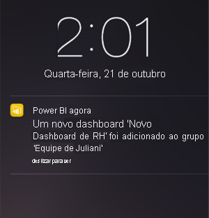 Captura de tela de um dashboard mostrando uma notificação em um iPhone.