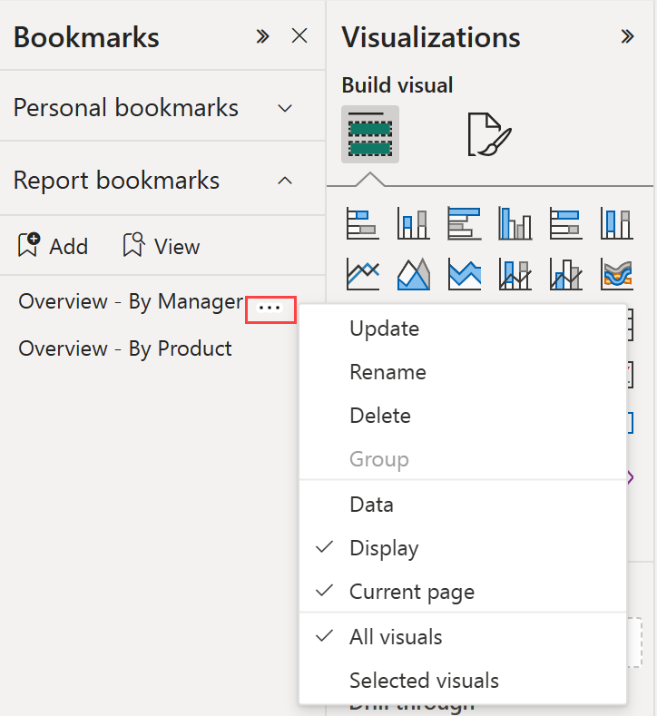 Screenshot of a bookmark selected and the More options menu displayed.