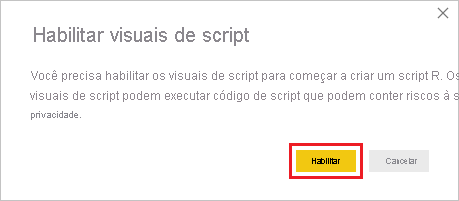 Captura de tela da caixa de diálogo Habilitar visuais de script, realçando Habilitar.