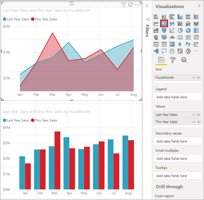 Screenshot showing how to change a visual by selecting a new one.