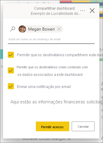 Screenshot of the Share dashboard pane, with all options selected.