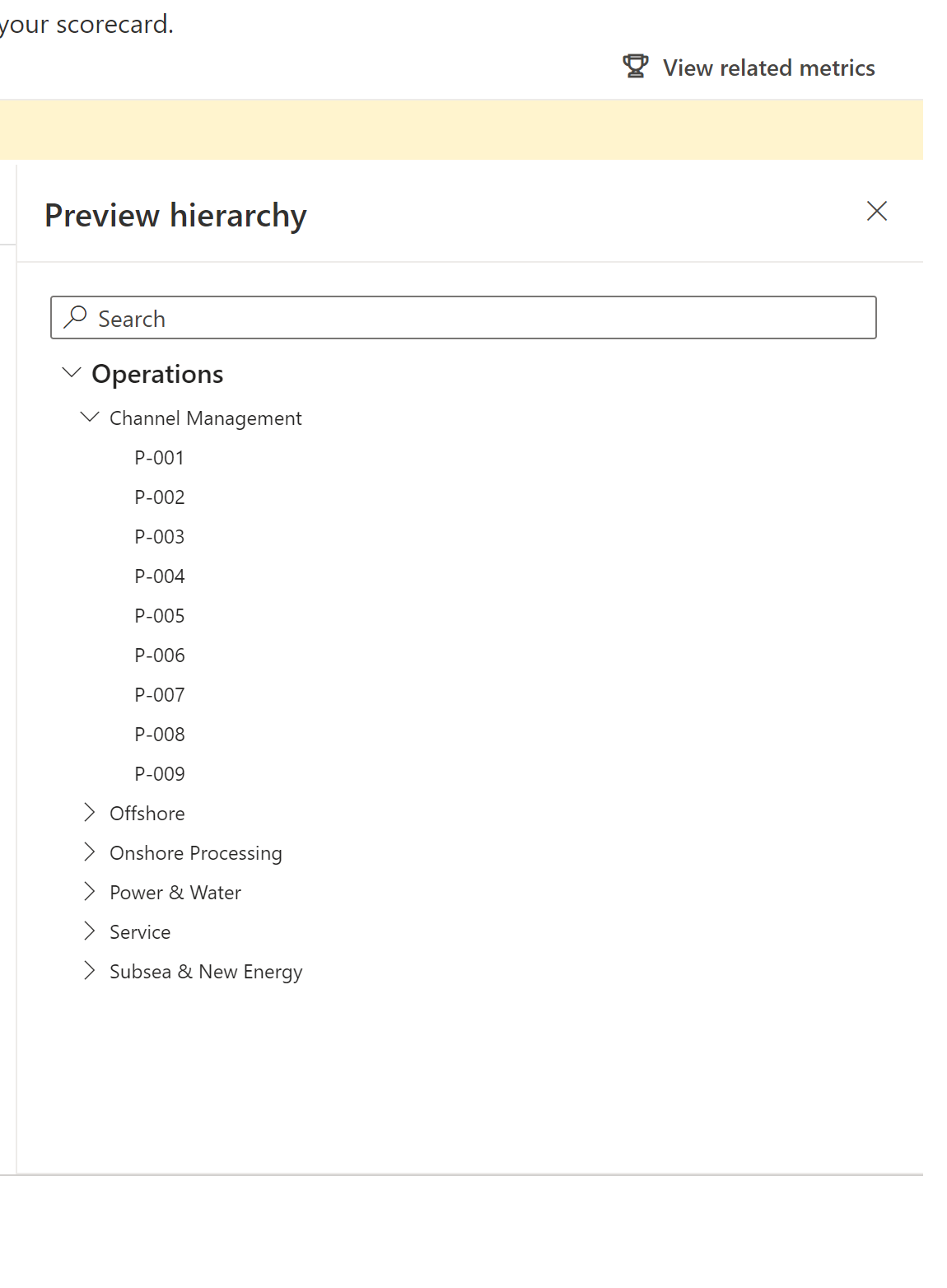 Screenshot of the hierarchy preview pane showing the hierarchy tree.