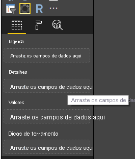 Screenshot of Power BI, which shows the data fields buckets are empty.