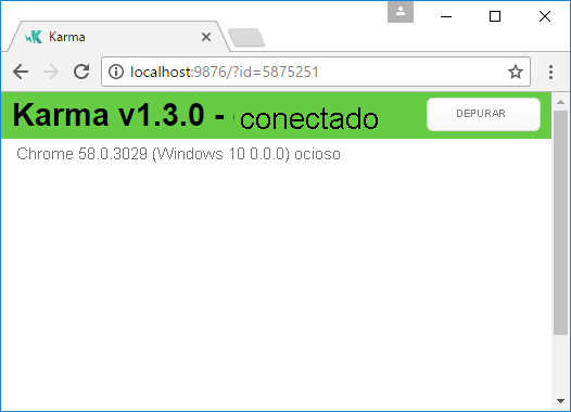 Screenshot of the Chrome browser, which shows that karma dot js is running the test case.