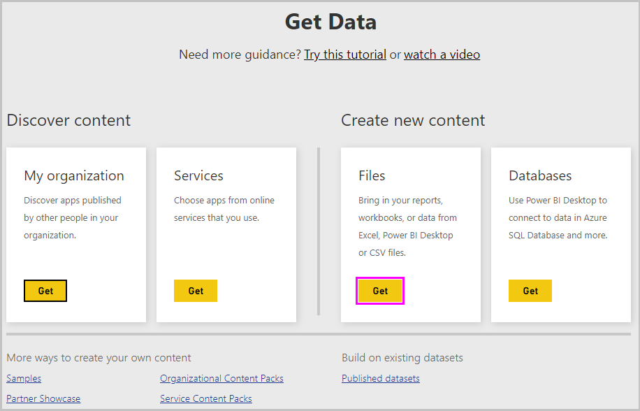 Captura de tela do Power BI Desktop mostrando a tela Obter Dados.