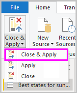 Captura de tela do Power BI Desktop mostrando a opção Fechar e Aplicar Alterações.