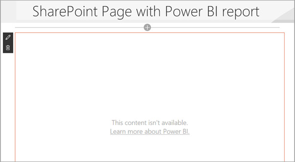 Captura de tela da página do SharePoint com o relatório do Power BI mostrando a mensagem de que o conteúdo não está disponível.