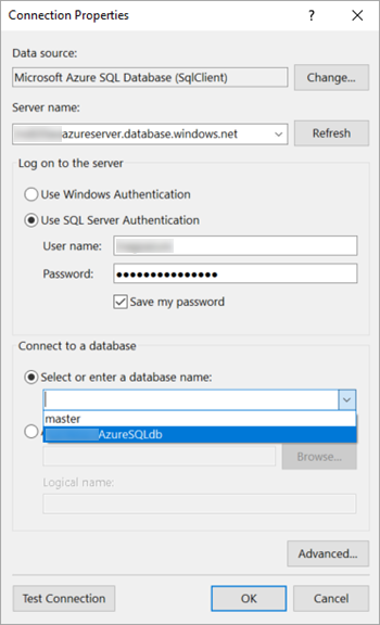 Screenshot showing Data source connection properties.