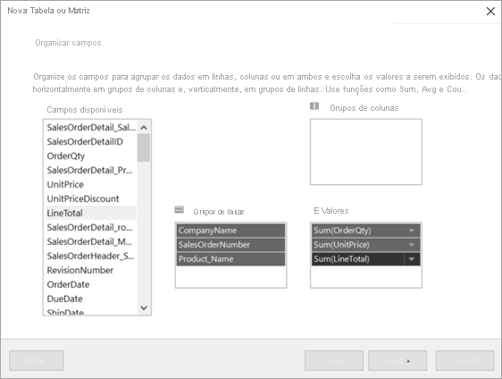 Screenshot showing Arrange fields dialog box.