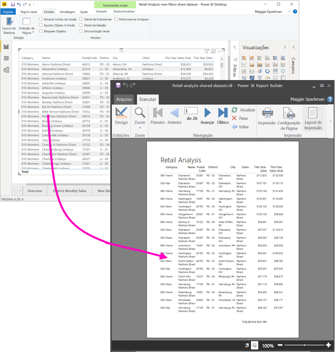 Screenshot of Report Builder paginated report printed from Power BI Desktop.