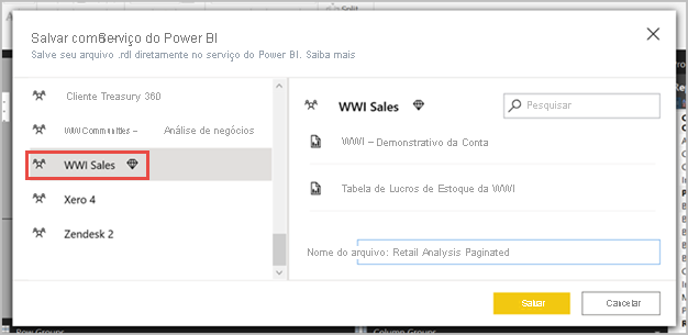Screenshot showing Save as to the Power BI service.