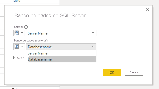 Map the Server and Database name