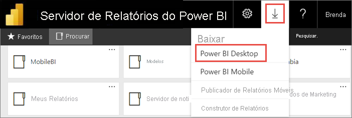 Captura de tela do download do Power BI Desktop no portal da Web.