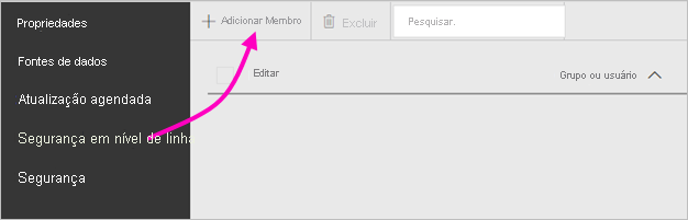 Captura de tela mostrando como gerenciar a segurança em nível de linha.