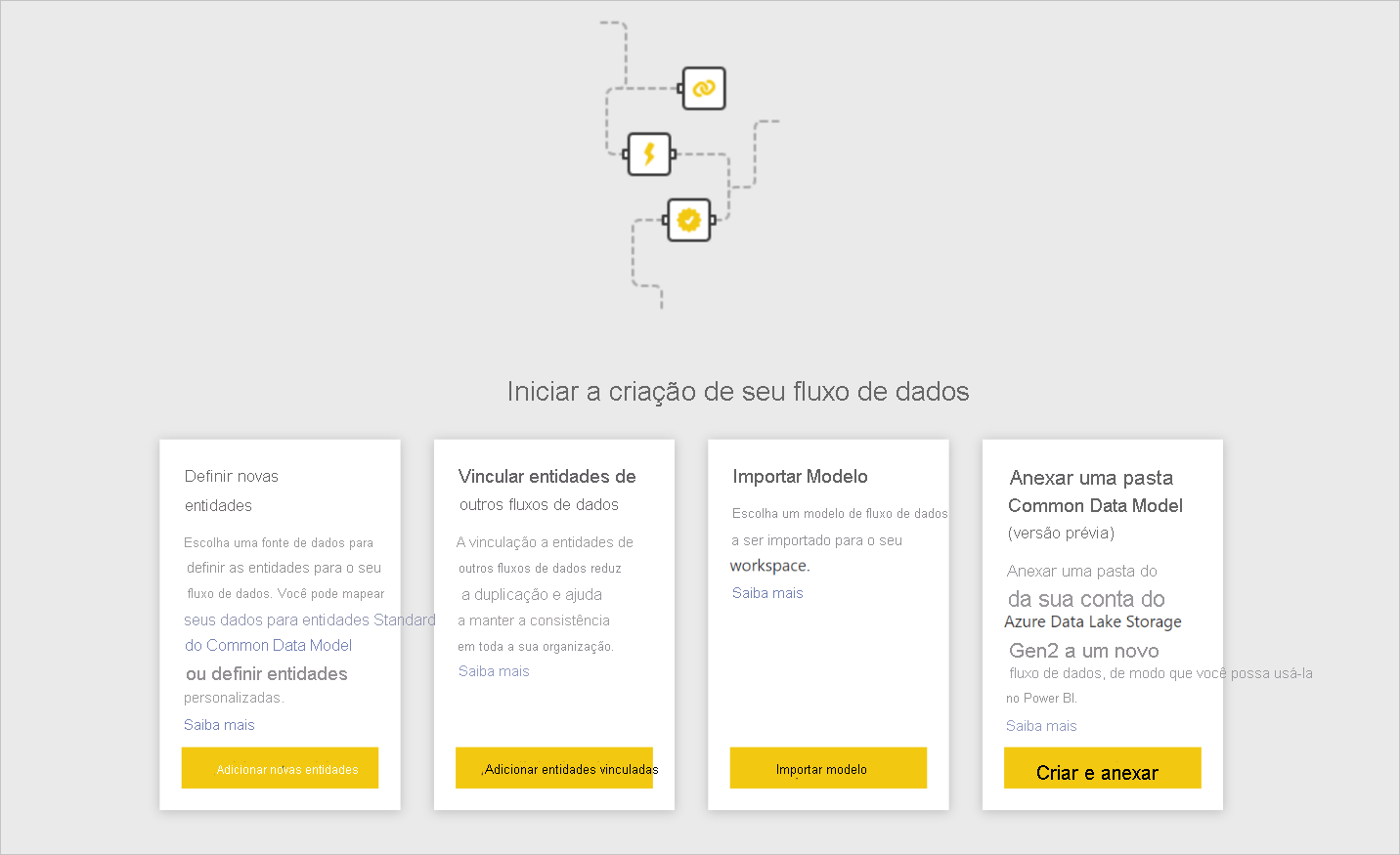 Screenshot of options for creating a dataflow.