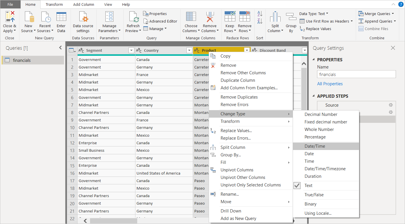 Screenshot of Power BI Desktop showing Data in the center pane.