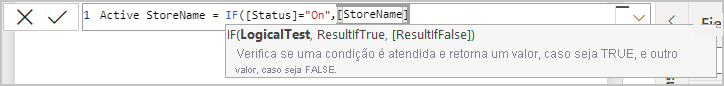 Captura de tela da coluna StoreName adicionada à fórmula.