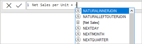 Fórmula usando Net Sales