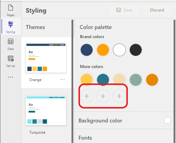Add a new color to the theme's palette using the Color Palette in the Style workspace.