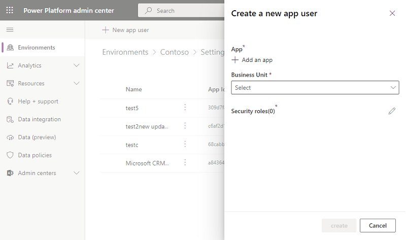 Criar um novo usuário de aplicativo.