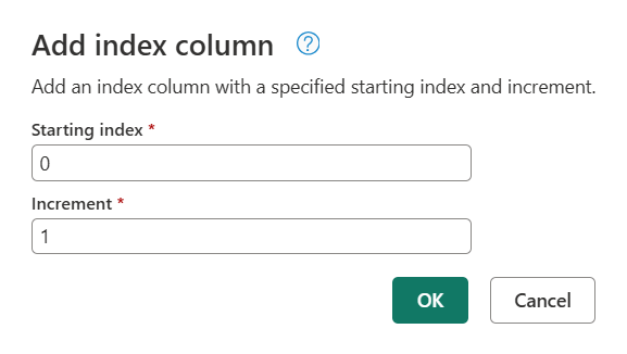 Caixa de diálogo Adicionar coluna de índice.