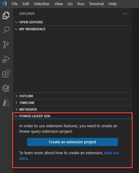 Crie um botão de Novo projeto de extensão no Visual Studio Code.