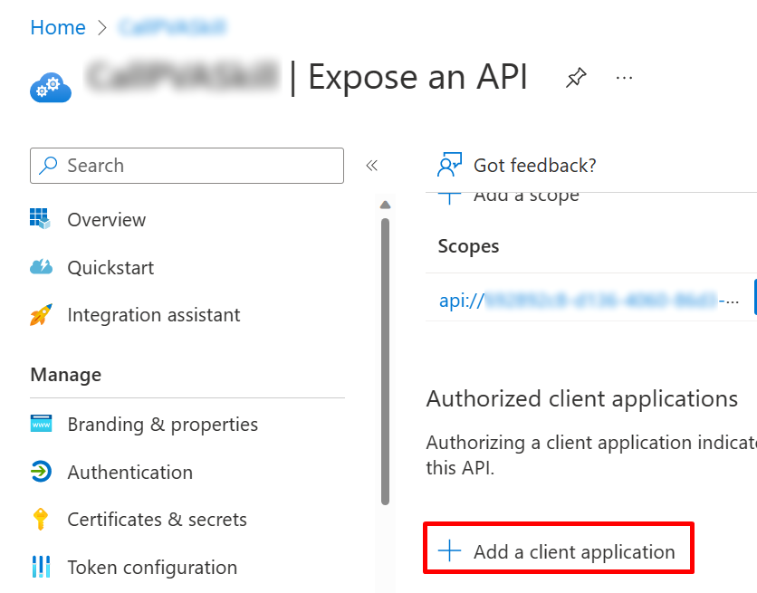 Captura de tela do botão Adicionar um aplicativo cliente realçado.