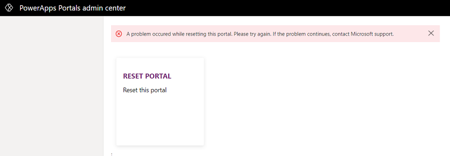 Erro de falha ao redefinir um portal.
